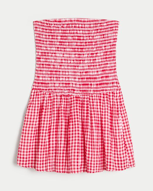 Hollister Strapless Smocked Bodice Mini Dress in Red | Lyst UK