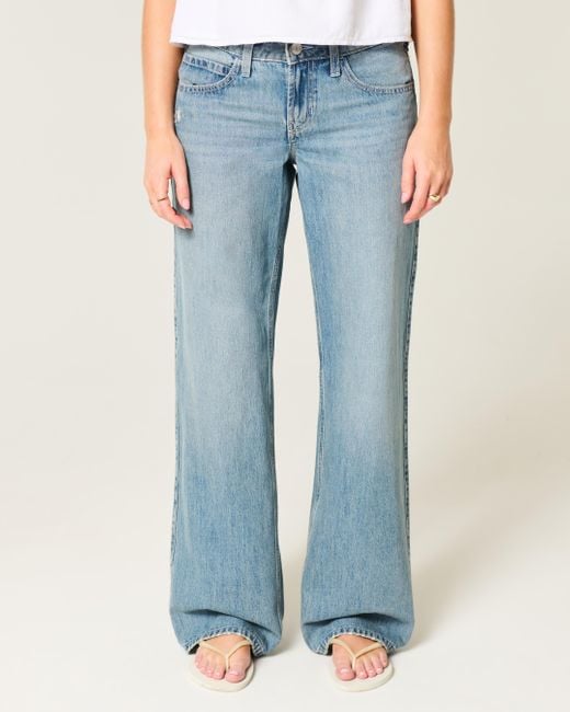 Hollister Blue Low-rise Medium Wash Butterfly Graphic Baggy Jeans