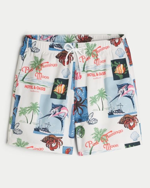 Hollister Blue Mid-thigh Swim Trunks for men