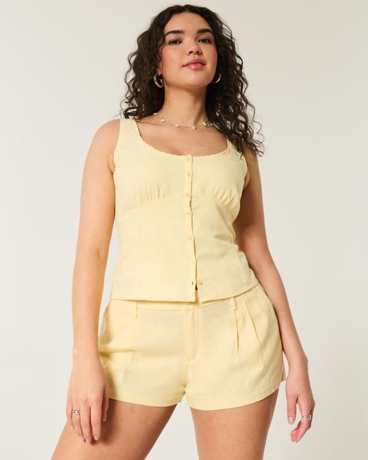 Hollister Natural Hollister Livvy Low-rise Linen-blend Shorts