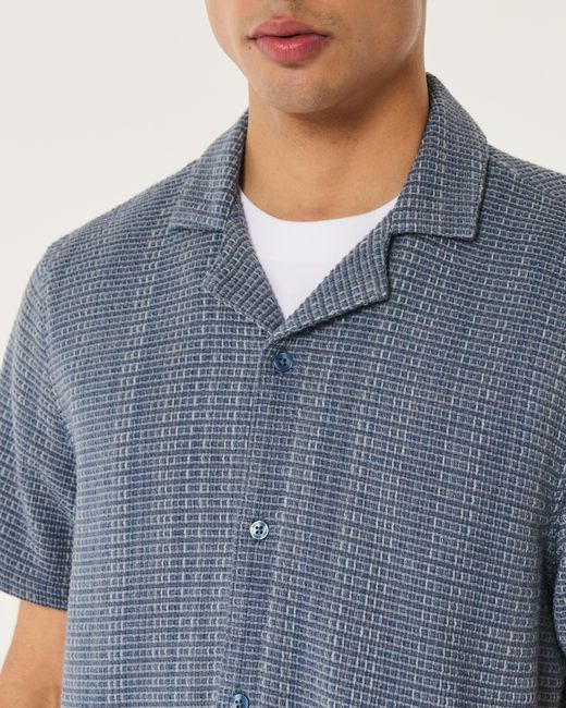 Hollister Blue Boxy Short-sleeve Textured Shirt for men