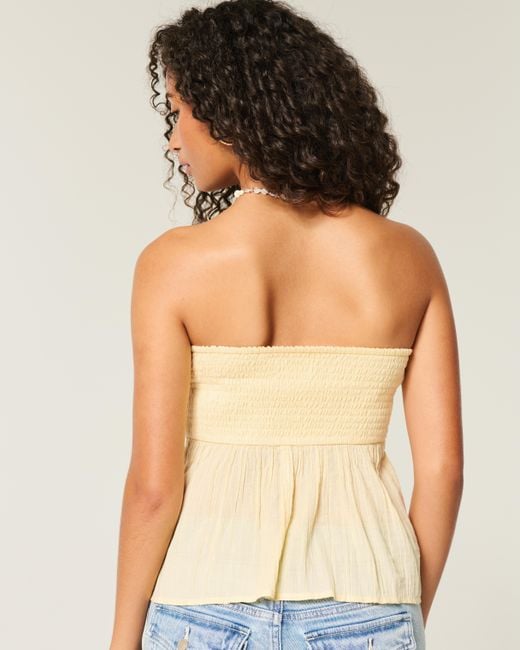 Hollister Natural Easy Strapless Crochet Mix Babydoll Top