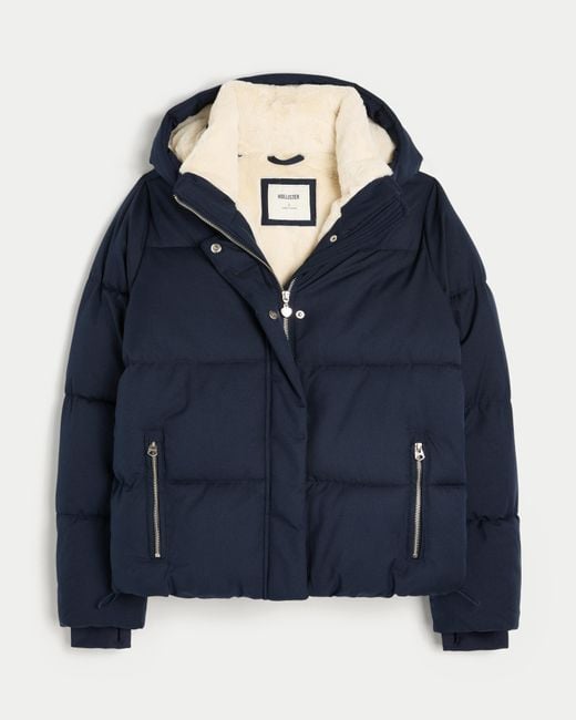 Hollister Blue Faux Fur-lined All-weather Puffer Jacket