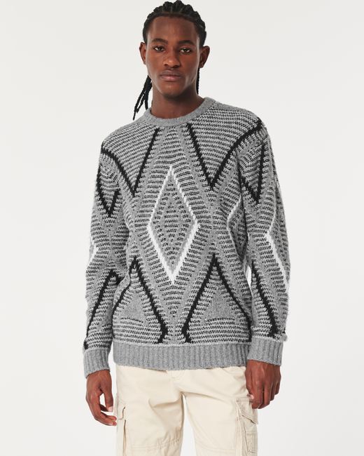 Hollister Gray Relaxed Textured Stitch Crew Sweater for men