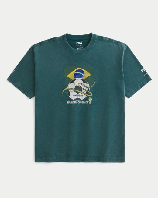 Hollister Green Boxy Heavyweight Fifa World Cup Brazil Graphic Tee for men