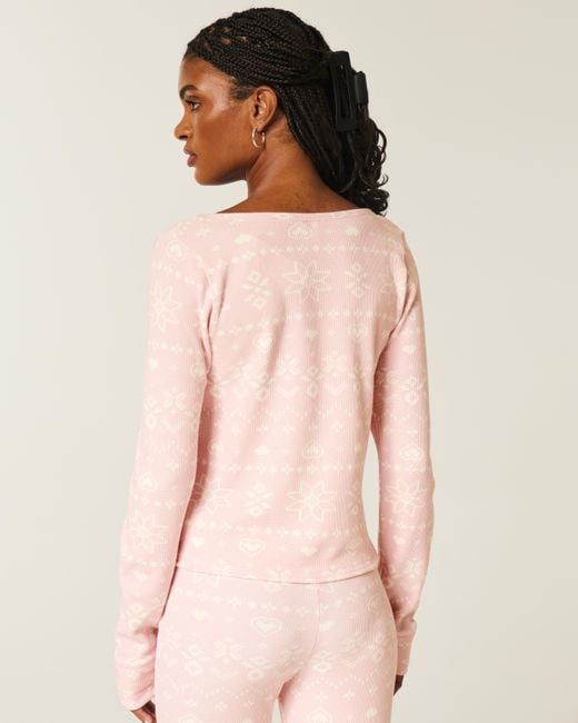 Hollister Pink Gilly Hicks Always Cozy Waffle Long-sleeve Scoop Top