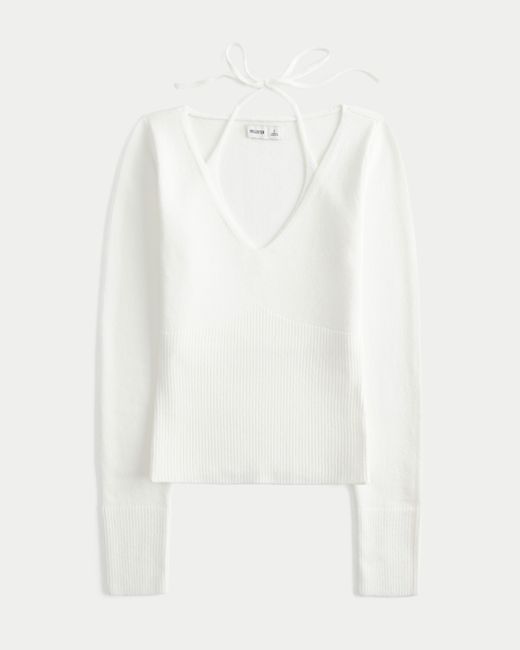 Hollister White Long-sleeve Layered Halter Sweater