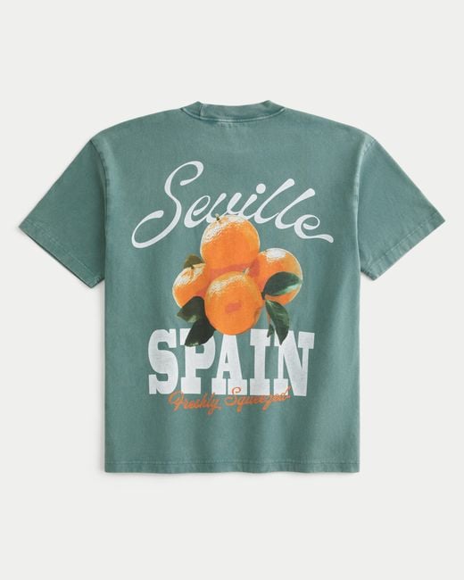 Hollister Blue Boxy Heavyweight Seville Spain Oranges Graphic Tee for men
