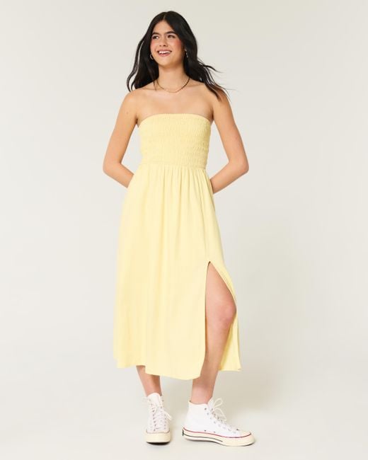 Hollister Yellow Trägerloses Midikleid aus Leinenmischung