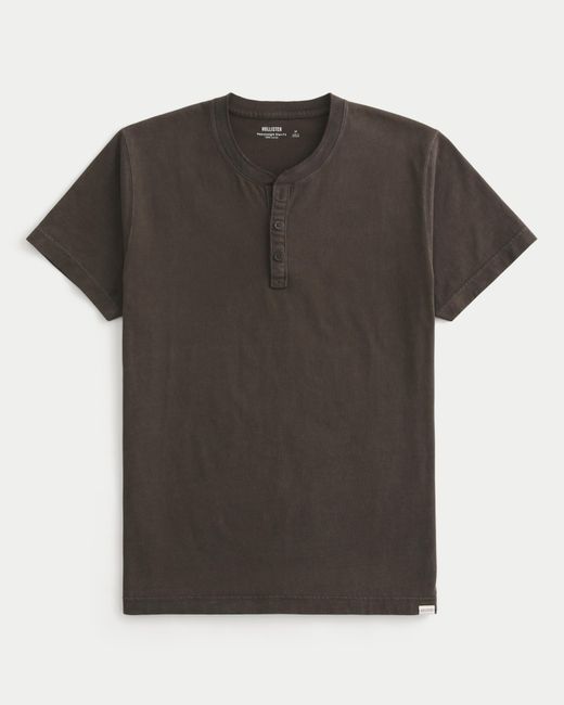 Hollister Black Heavyweight Cotton Short-sleeve Henley for men