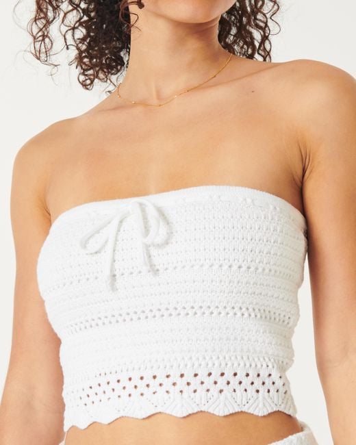 Hollister White Crochet-style Tube Top