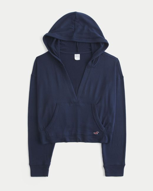 Hollister Blue Always Cozy V-neck Hoodie