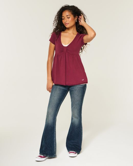 Hollister Blue Low-rise Dark Wash Tab Waist Bootcut Jeans