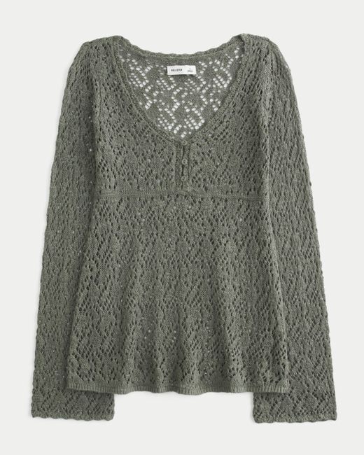 Hollister Green Open-stitch V-neck Sweater