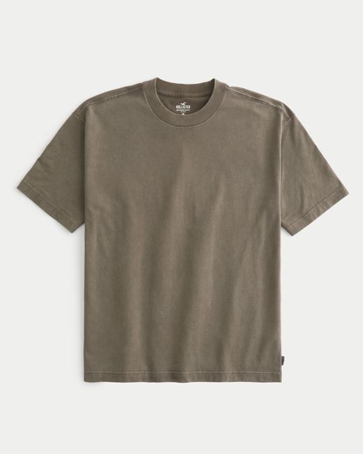 Hollister Gray Heavyweight Boxy Cotton Crew T-shirt for men