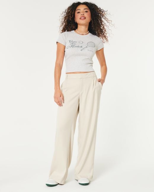Hollister Natural Low-rise Pleated Wide-leg Pants