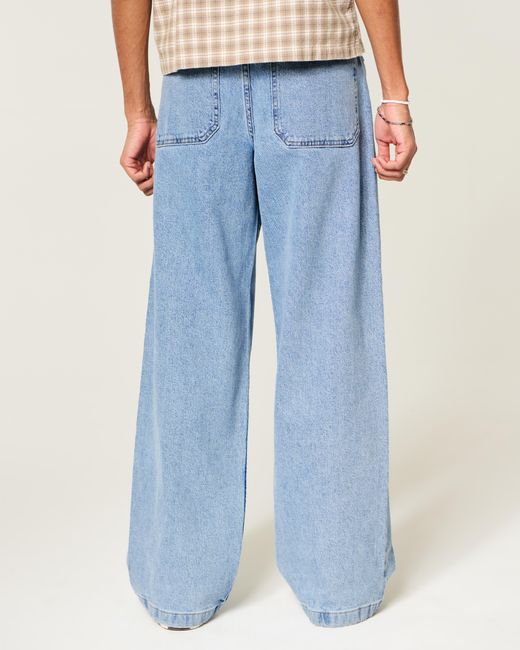 Hollister Blue Medium Wash Super Baggy Jeans for men