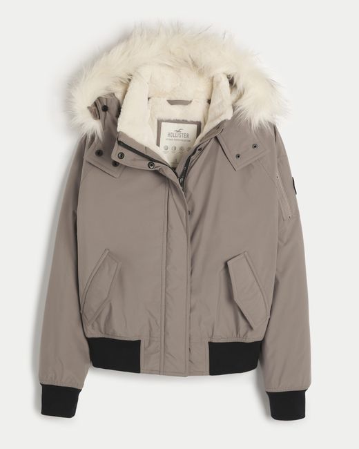 Hollister Gray All-weather Faux Fur-lined Bomber Jacket