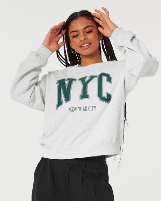 Hollister Gray Oversized New York City Graphic Crew Sweatshirt