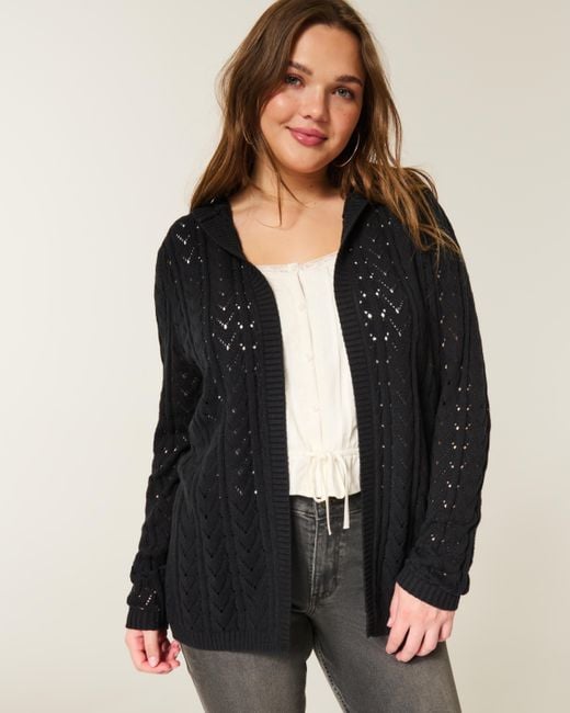 Hollister Black Stitchy Hooded No-close Cardigan