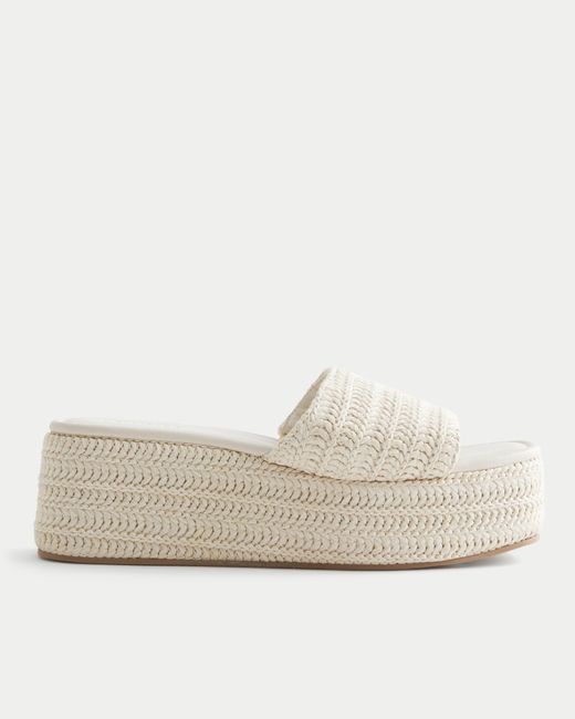 Hollister White Raffia Platform Sandals
