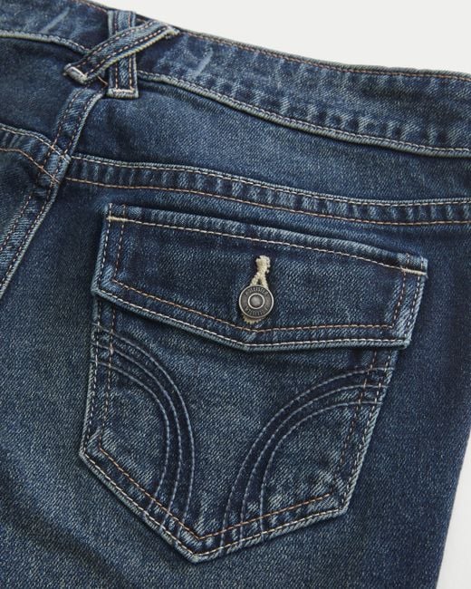 Hollister Blue Low-rise Dark Wash Tab Waist Bootcut Jeans