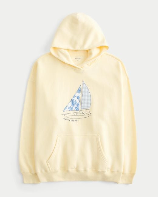 Hollister Natural Oversized Sailboat Graphic Hoodie