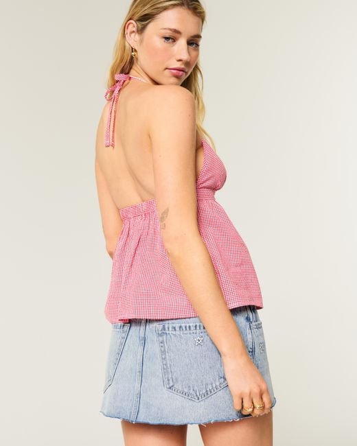 Hollister Blue Low-rise Star Embroidered Denim Mini Skort
