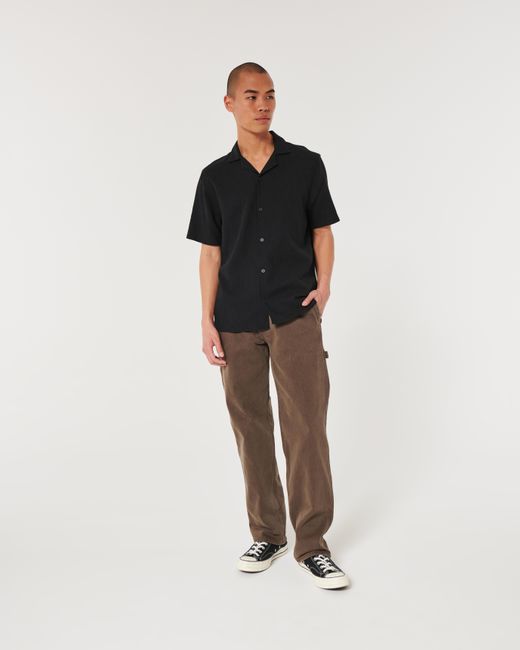 Hollister Black Short-sleeve Textured Cotton Shirt for men