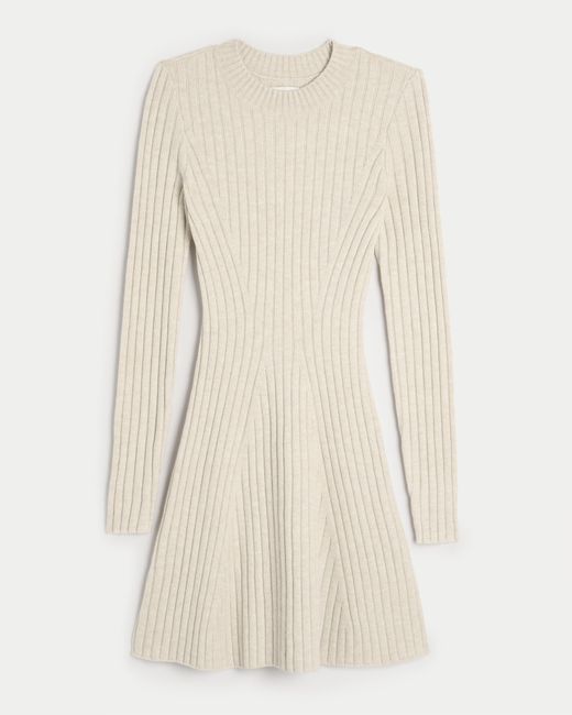 Hollister Natural Ribbed Skater Mini Sweater Dress
