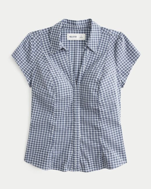 Hollister Blue Short-sleeve Ruched Shirt
