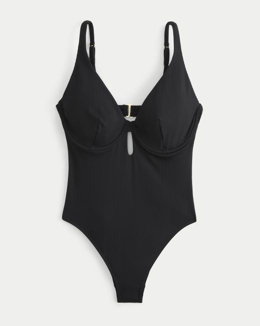 Hollister Black Curvy Ribbed One-piece Swimsuit