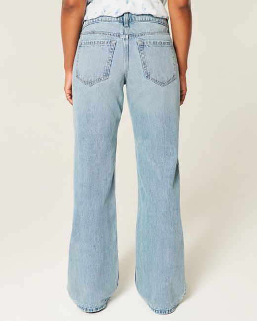 Hollister Blue Curvy Low Rise Baggy Jeans in mittlerer Waschung