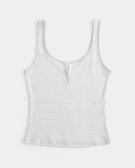Hollister White Always Cozy Rib Henley Tank