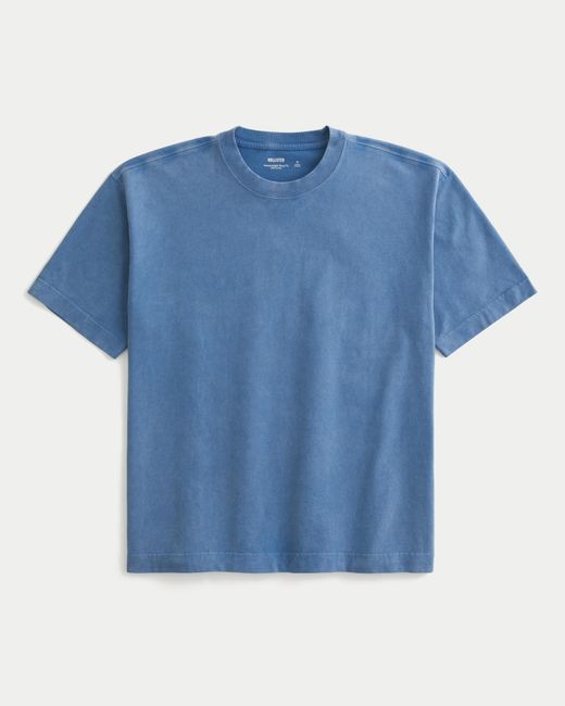 Hollister Blue Boxy Heavyweight Washed Cotton Crew T-shirt for men