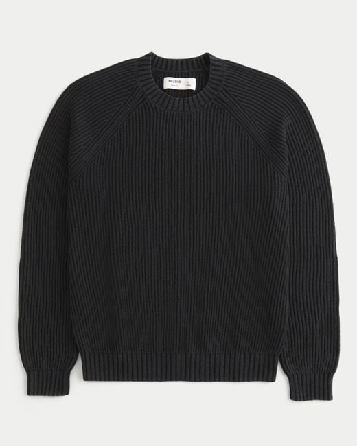 Hollister Black Boxy Washed Crew Sweater for men