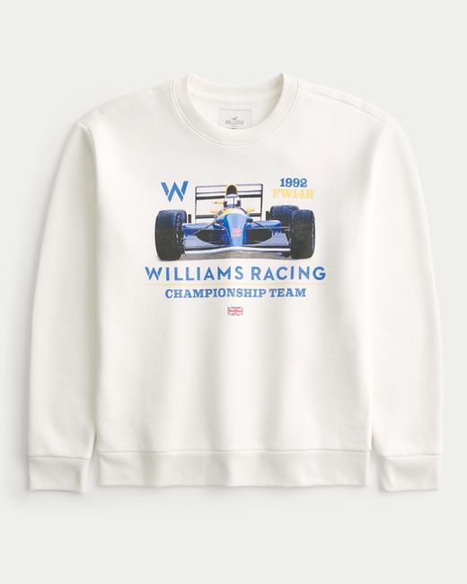 Hollister Blue Relaxed Williams Racing Graphic Crew Sweatshirt for men