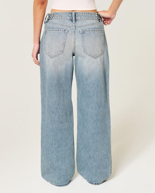 Hollister Blue Hollister Andi Adjustable Waist Low-rise Medium Wash Baggy Jeans