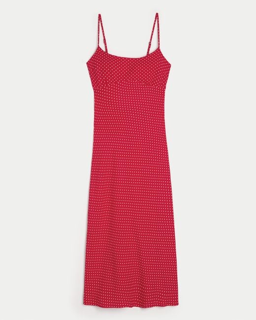 Hollister Red Crepe Open Back Midi Slip Dress