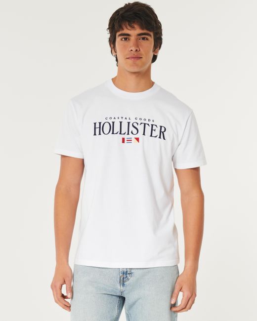 Hollister White Relaxed Logo Graphic Tee for men