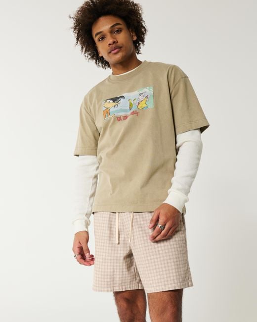 Hollister Natural Mid-thigh Linen-blend Pull-on Shorts for men