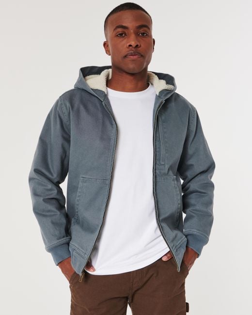Hollister Blue Faux Shearling-lined Hooded Workwear Jacket for men