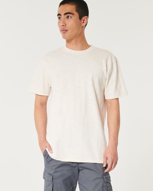 Hollister White Relaxed Cotton Slub Crew T-shirt for men