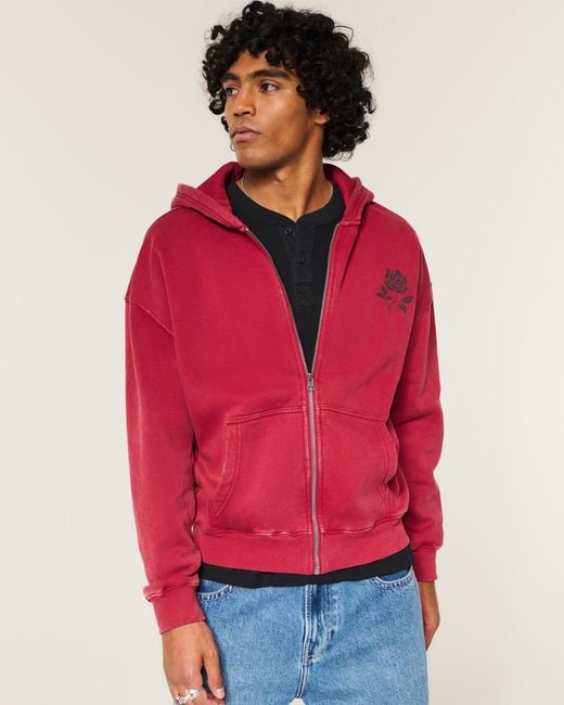 Hollister Red Hollister Feel Good Boxy Zip-up Graphic Hoodie for men