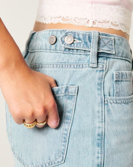 Hollister Blue Hollister Andi Adjustable Waist Low-rise Distressed Light Wash Baggy Jeans