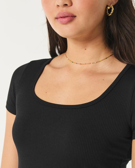 Hollister Black Ribbed Seamless Fabric Square-neck Top
