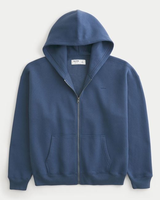Hollister Blue Boxy Zip-up Hoodie for men