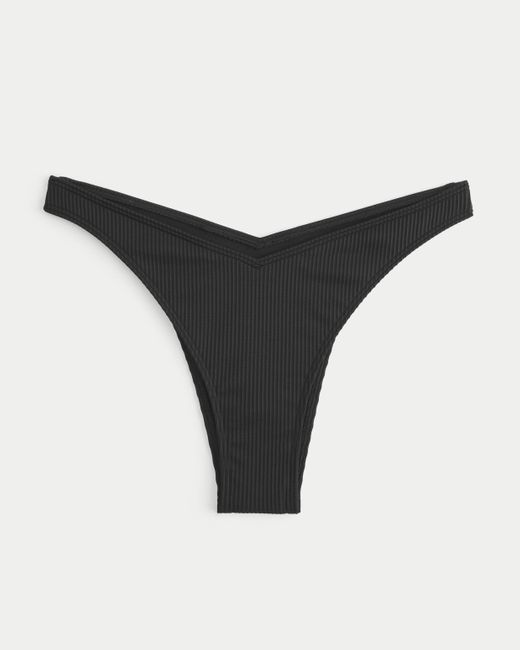 Hollister Black Ribbed V-front High-leg Cheekiest Bikini Bottom