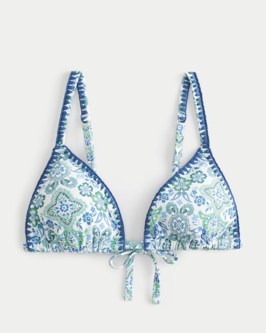 Hollister Blue Embroidered Stitch Triangle Bikini Top