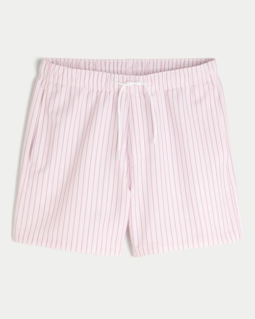 Hollister Pink Mid-thigh Seersucker Swim Trunks for men